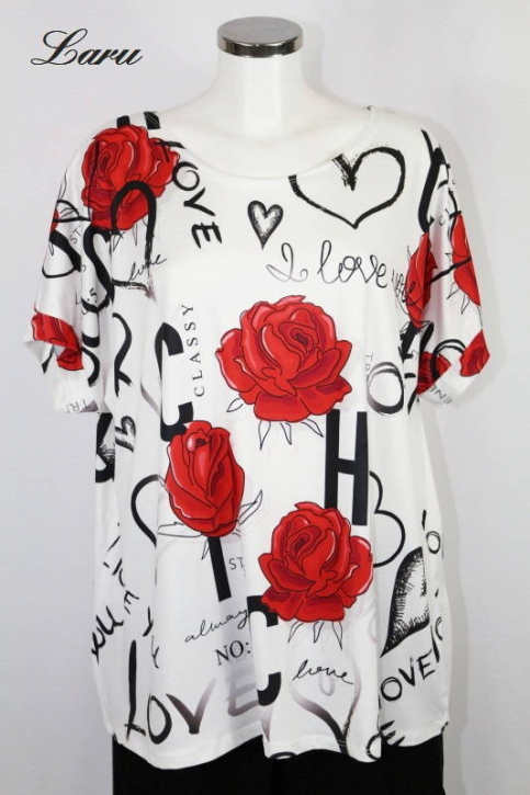 Shirt SH23 weiß mit roter Rose